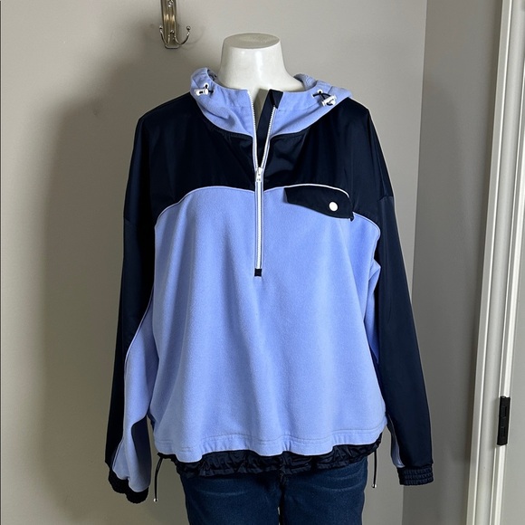 Athleta Zion Microfleece Half Zip Hooded Yoga Recycled Midweight Blue Sz L - Picture 4 of 14